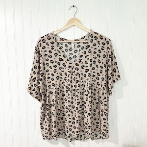 mts Tan Leopard Print Babydoll Blouse - MEDIUM